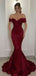 Sexy Burgundy Off-Shoulder Mermaid Long Prom Dress Ideas, Evening Party Dresses, WGP2036