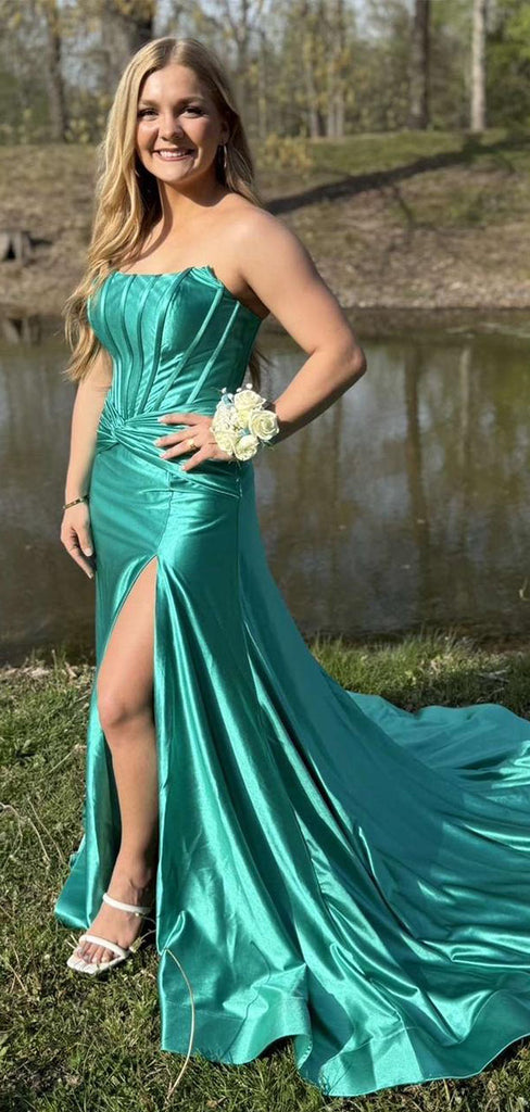 Elegant Green Sweetheart Mermaid Side Slit Long Prom Dress Ideas, Evening Party Dresses,WGP1738