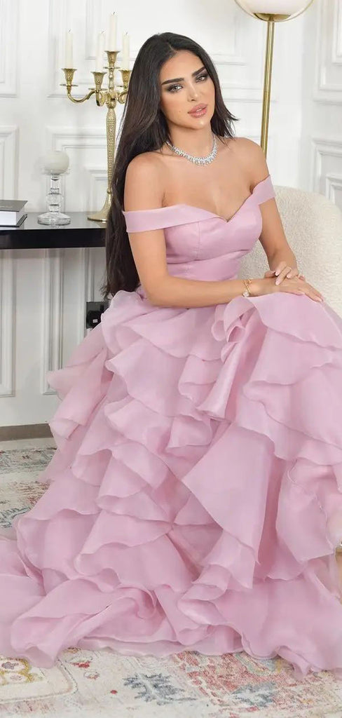 Elegant Pink Off-Shoulder Sleeveless A-Line Long Prom Dress Ideas, Evening Party Dresses , WGP1885