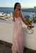 Elegant Blush Pink Lace Halter Prom Dress Sexy Ruched Backless Maxi Gown,WGP2211
