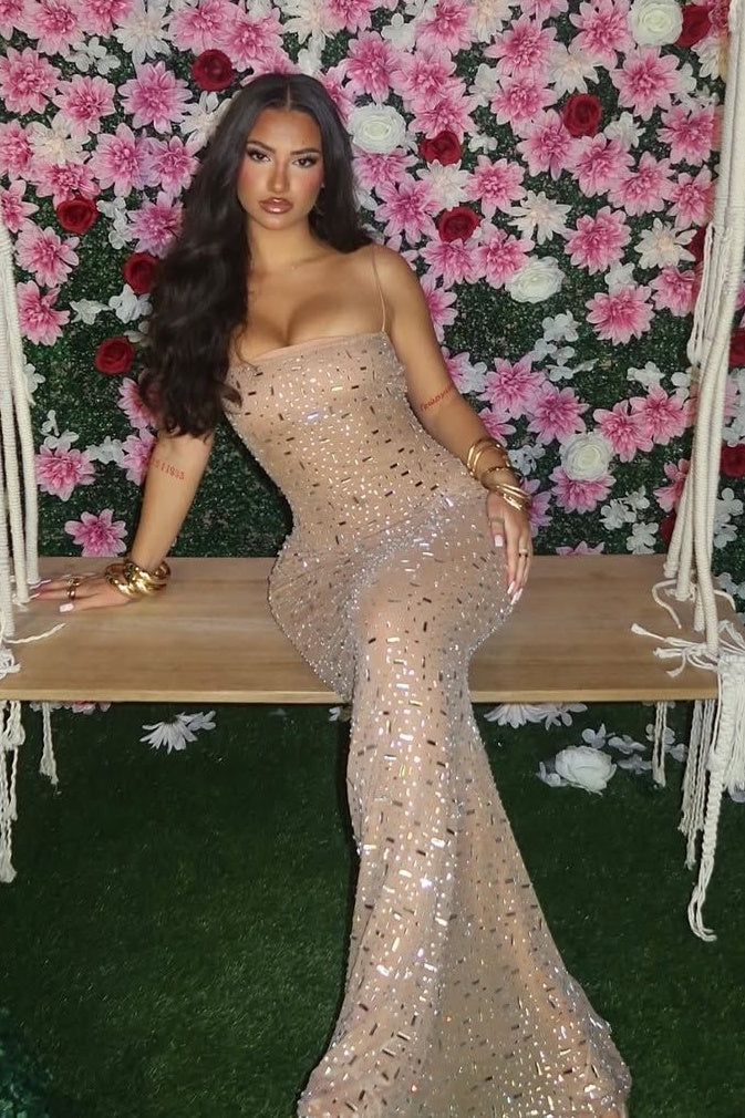 Sexy Pink Sparkly Mermaid Prom Dress Square Neck Sleeveless Sequin Evening Gown,WGP2186