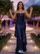 Navy Blue Strapless Mermaid Prom Gown featuring Ruffled Tiered Skirt Ruched Bodice,WGP2190