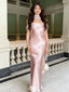 Elegant Pink Satin Column Prom Gown Mock Neck Off-the-Shoulder Formal Dress,WGP2200