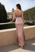 Modern Rose Gold Satin Sheath Prom Dress Ruched Bust Strappy Backless Gown,WGP2208