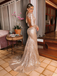 Sparkly Champagne V-Neck Long Sleeve Mermaid Long Prom Dress Ideas, Evening Party Dresses,WGP1970