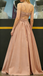 Modern Pink A-Line Prom Dress Unique Cut-Out Bodice Strappy V-Neck Pleated Evening Gown,WGP2076