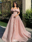 Charming Pink Off-Shoulder A-Line Long Prom Dress Ideas, Evening Party Dresses,WGP1921
