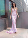 Sexy V Neck Pink Satin Prom Dress Sleeveless Mermaid Gown with High Slit, WGP2045