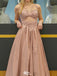 Modern Pink A-Line Prom Dress Unique Cut-Out Bodice Strappy V-Neck Pleated Evening Gown,WGP2076