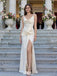 Stunning White Satin Cowl Neck Prom Dress with 3D Rosette Detail and Side Slit,WGP2198