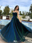 Unique Navy Blue Spaghetti Strap A-Line Long Prom Dress Ideas, Evening Party Dresses,WGP1945