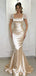 Classy Champagne Satin Prom Gown Lace Cap Sleeve Square Neck Ruched Mermaid Formal Dress,WGP2077