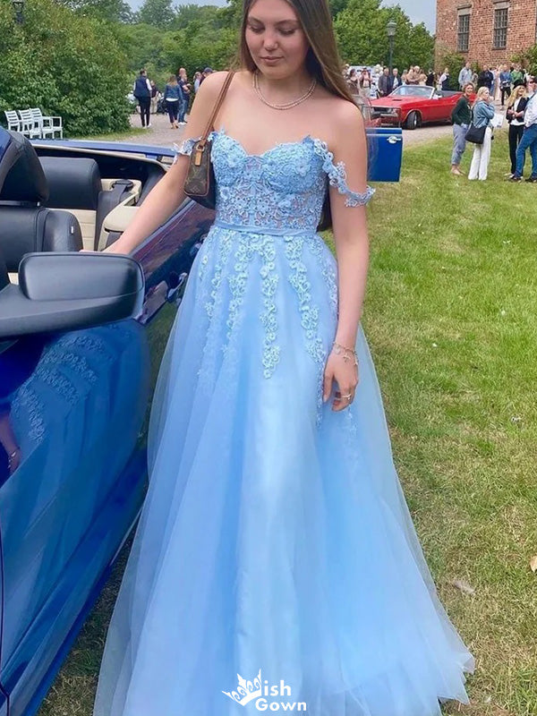 Elegant Off-shoulder Sweetheart Lace A-line Long Prom Dress Ideas, Evening Party Dresses,WGP1188