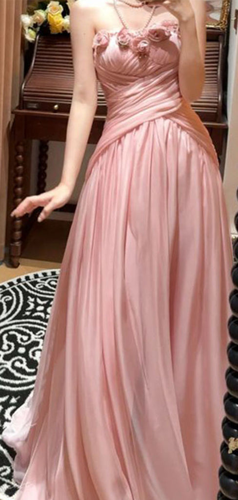 Floral Pink Sweetheart A-Line Long Prom Dress Ideas, Evening Party Dresses,WGP1961