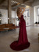 Classy Satin Ball Gown Beaded V-Neck Sleeveless High Slit Party Dress,WGP2176