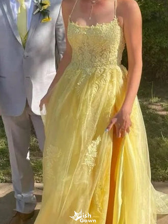 Elegant Square Spaghetti Strap A-line Long Prom Dress Ideas, Evening Party Dresses,WGP1198