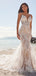 Sexy White Spaghetti Strap Lace Mermaid Long Wedding Dresses With Sweep Trailing,WDH164