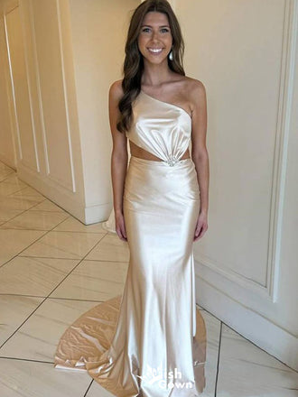 Elegant One-Shoulder Mermaid  Long Prom Dress Ideas, Evening Party Dresses,WGP1105