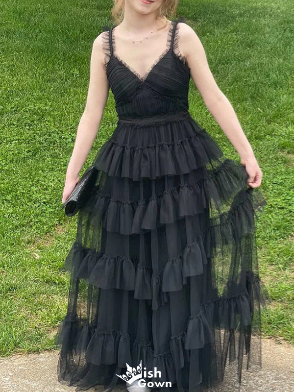 Gorgeous Spaghetti Strap V-neck A-line Long Prom Dress Ideas, Evening Party Dresses,WGP1206