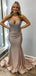 Shiny Champagne Spaghetti Strap Mermaid Long Prom Dress Ideas, Evening Party Dresses,WGP1775