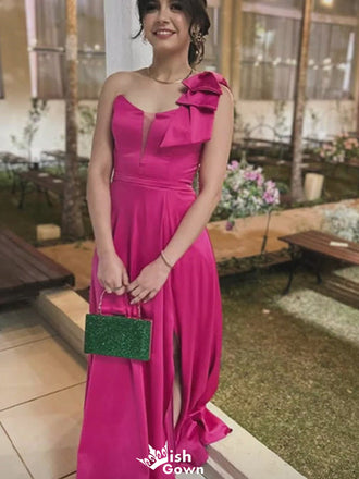 Elegant One-shoulder Notched A-line Long Prom Dress Ideas, Evening Party Dresses,WGP1214