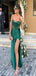 Sexy Emerald Green Mermaid Spaghetti Straps Side Slit  Sleeveless Maxi Long Party Prom Gowns,Evening Dresses,WGP401