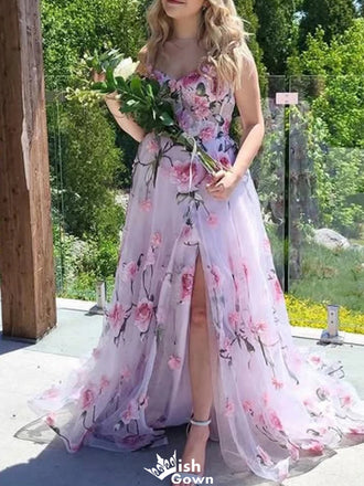 Gorgeous Spaghetti Strap V-neck A-line Long Prom Dress Ideas, Evening Party Dresses,WGP1230