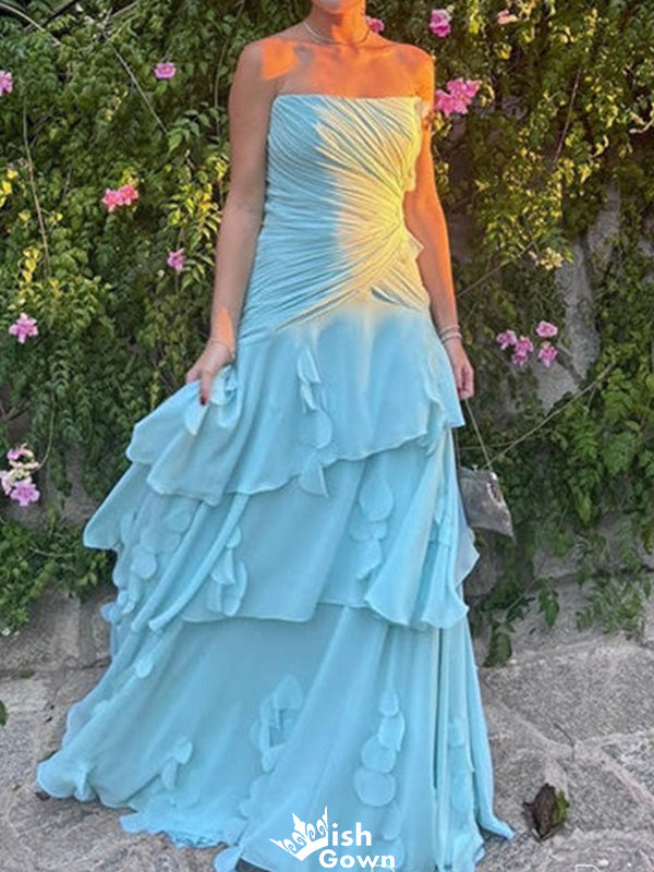 Casual Straight Across Strapless A-line Long Prom Dress Ideas, Evening Party Dresses,WGP1244