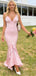 Chic Mermaid Pink Prom Gown Deep V-Neck Ruffled Trumpet Skirt Formal Wear,WGP2121