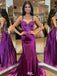Unique Purple Spaghetti Strap Mermaid Side Slit Long Prom Dress Ideas, Evening Party Dresses, WGP2017
