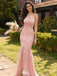 Sparkly Pink Lace Mermaid Prom Gown Sequined Halter Neck High Slit Dress,WGP2212