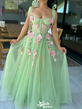 Elegant Scoop Spaghetti Strap A-line Long Prom Dress Ideas, Evening Party Dresses,WGP1278