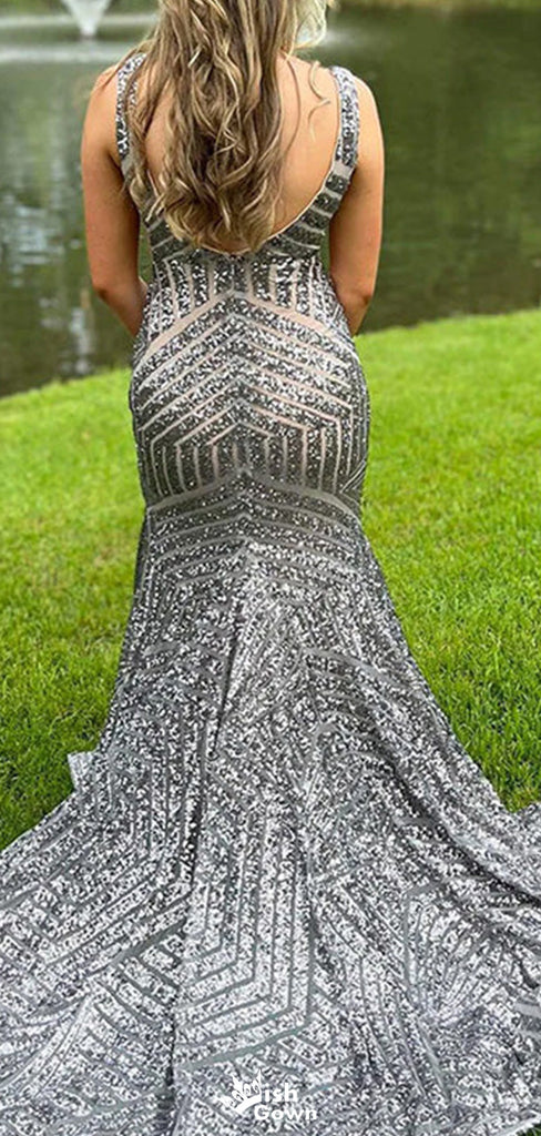 Unique V-neck Mermaid Long Prom Dress Ideas, Evening Party Dresses,WGP1297