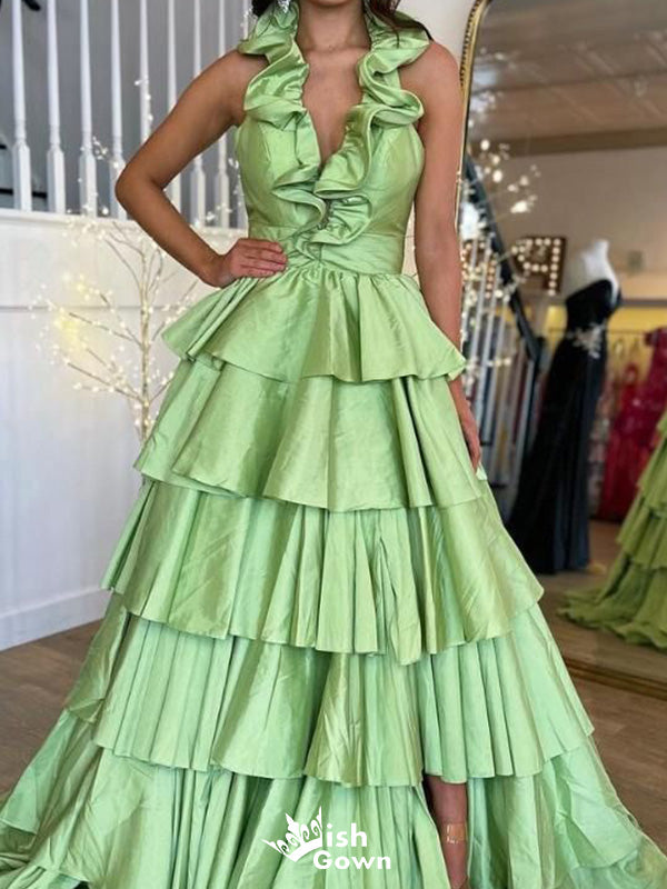 Gorgeous Halter V-neck Backless A-line Long Prom Dress Ideas, Evening Party Dresses,WGP1325