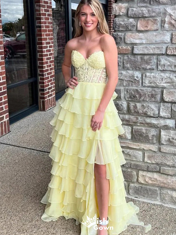 Elegant Strapless Asymmetric A-line Long Prom Dress Ideas, Evening Party Dresses,WGP1118