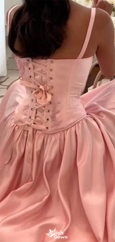 Elegant Spaghetti Strap A-line Unique Long Prom Dress Ideas, Evening Party Dresses,WGP1348