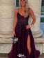 Sexy V-neck Spaghetti Strap Lace A-line Long Prom Dress Ideas, Evening Party Dresses,WGP1354
