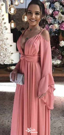 Elegant Deep V-neck Spaghetti Strap A-line Long Prom Dress Ideas, Evening Party Dresses,WGP1359