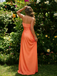 Pretty Orange Silk Satin Prom Dress Strapless Sweetheart Side Slit Long Formal Gown,WGP2051