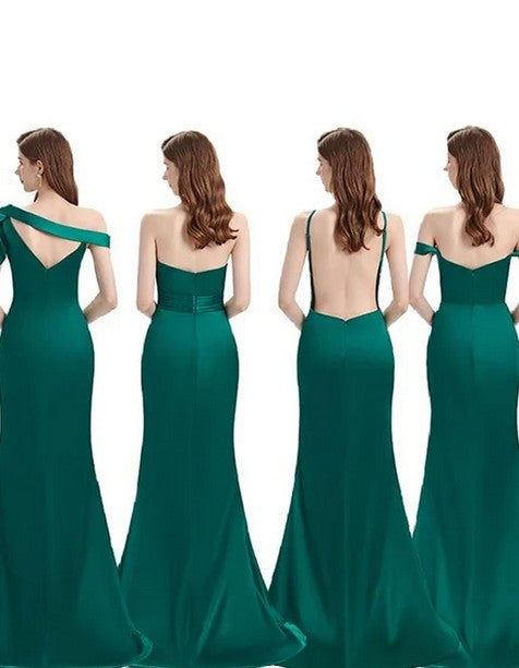 Simple Green Mismatched Sleeveless Mermaid Side Slit Long Bridesmaid Dresses Online , WGM417