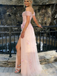 Unique Off-Shoulder Ruched Tulle Prom Dress with Floral Appliques,WGP2152