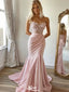 Sexy Blush Pink Satin Mermaid Prom Dress Strapless Ruched Party Gown,WGP2131