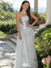 Classy Silver Grey Tulle A-Line Prom Gown Strapless Corset Formal Evening Wear,WGP2202
