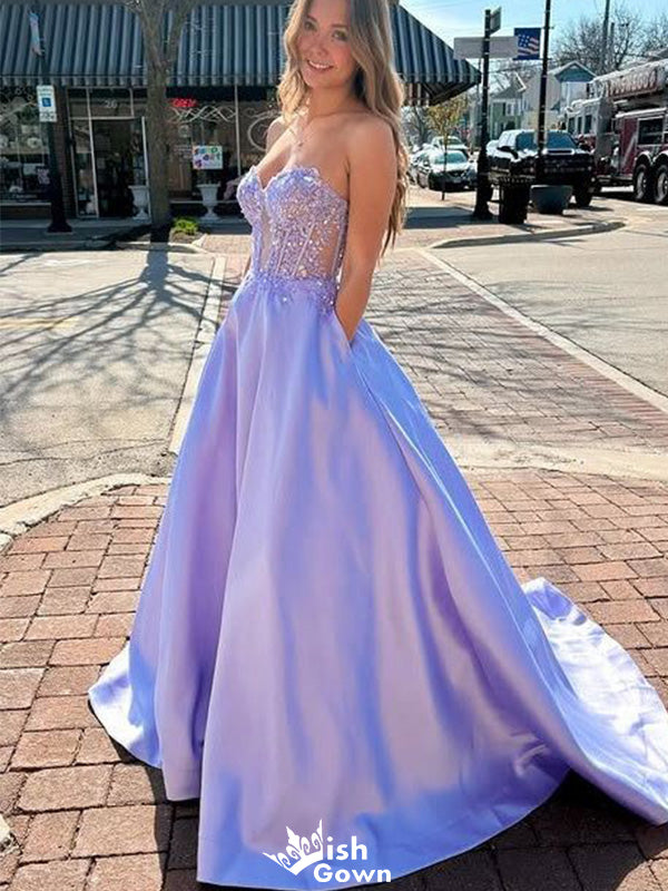 Gorgeous Strapless Sweetheart A-line Long Prom Dress Ideas, Evening Party Dresses,WGP1405