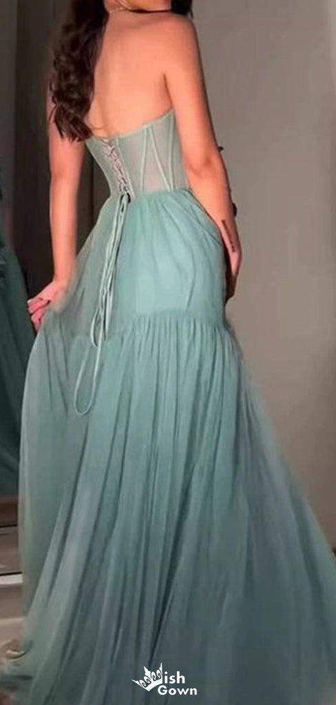 Elegant Strapless Sweetheart A-line Long Prom Dress Ideas, Evening Party Dresses,WGP1406