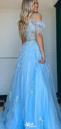 Gorgeous Off-shoulder Spaghetti Strap A-line Long Prom Dress Ideas, Evening Party Dresses,WGP1408