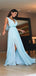 Elegant Baby Blue V-Neck A-Line Side Slit Popular Long Evening Dresses, Formal Dresses, Birthday Party, WGP624