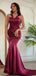 Unique Burgundy V-Neck Mermaid Side Slit Long Prom Dress Ideas, Evening Party Dresses,WGP1965
