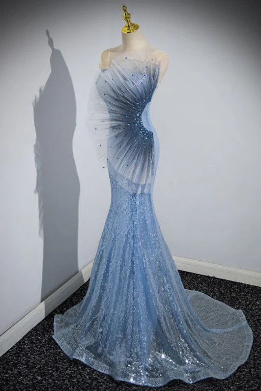 Unique Blue Sweetheart Mermaid Long Prom Dress Ideas, Evening Party Dresses,WGP1893
