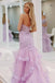 Fancy Lavender Lace Mermaid Prom Gown Strapless Tiered Formal Dress,WGP2132